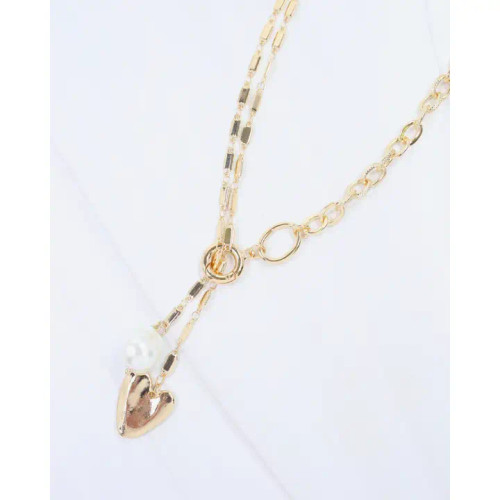 Caroline Hill Maple Heart and Pearl Pendant Necklace Gold