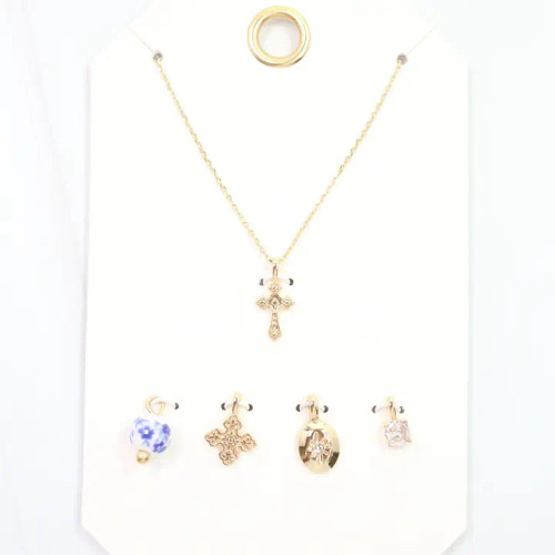 Caroline Hill Crossing Blue Jordan Charm Necklace Set Gold