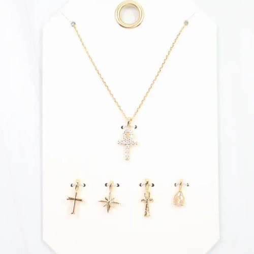 Carolie Hill Ankh and Cross Charm Necklace Set Gold