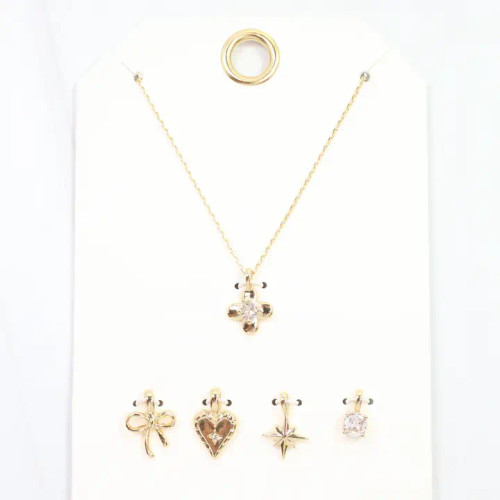 Caroline Hill Flower, Bow and Heart Charm Necklace Set Gold