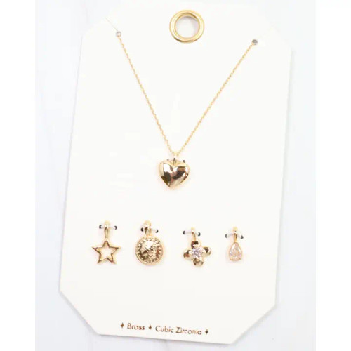 Caroline Hill Heart of Gold Charm Necklace Set Gold Caroline Hill Heart of Gold Charm Necklace Set Gold