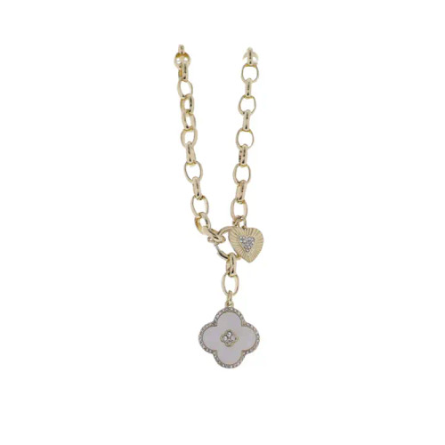 Jane Marie Gold Oval Cable Chain Necklace with White Quatrefoil