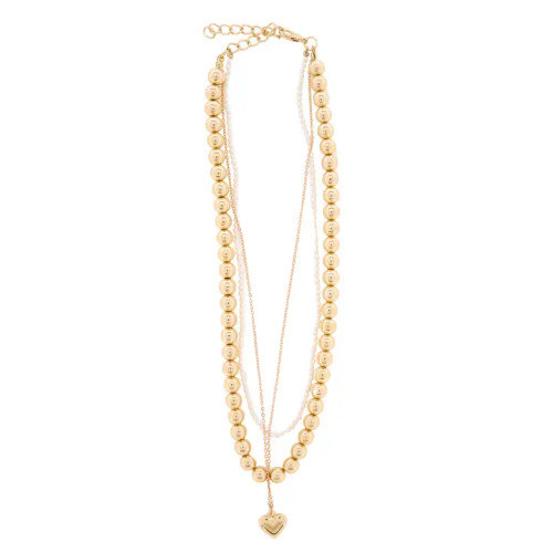 Jane Marie 18K Gold Plated Pearl Beaded 3 Strand Necklace with Heart
