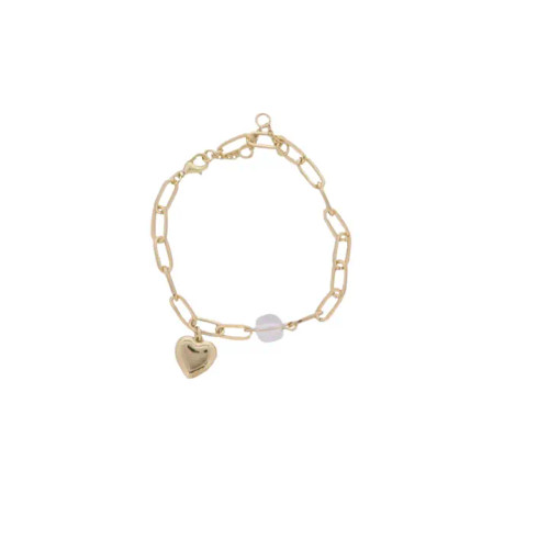 Jane Marie Gold Paperclip Bracelet with Gold Heart Charm