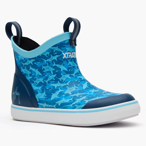 XTRATUF Boys Ankle Deck Boot - Guy Harvey Tropical Blue Shark Camo
