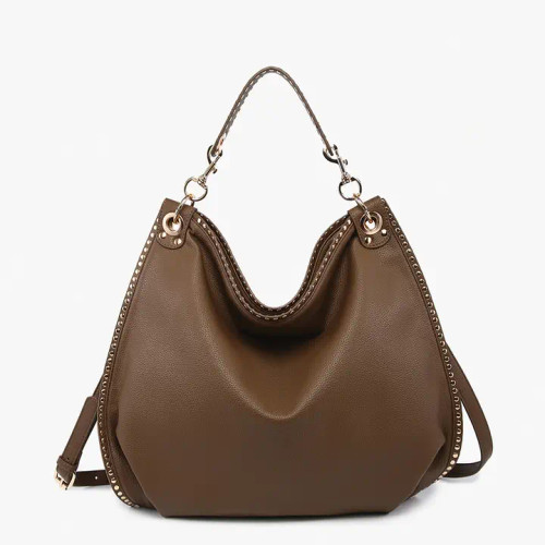 Jen & Co. Carly Studded Slouchy Hobo w/ Long Strap - Taupe Jen & Co. Carly Studded Slouchy Hobo w/ Long Strap - Taupe