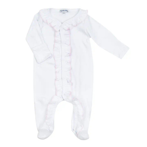 Magnolia Baby Solid Essentials White Pink Ruffle Footie Magnolia Baby Solid Essentials White Pink Ruffle Footie