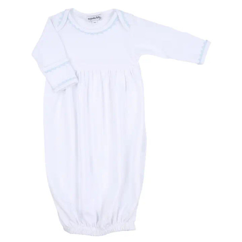 Magnolia Baby Baby Joy Gown with Blue Crochet Trim Magnolia Baby Baby Joy Gown with Blue Crochet Trim