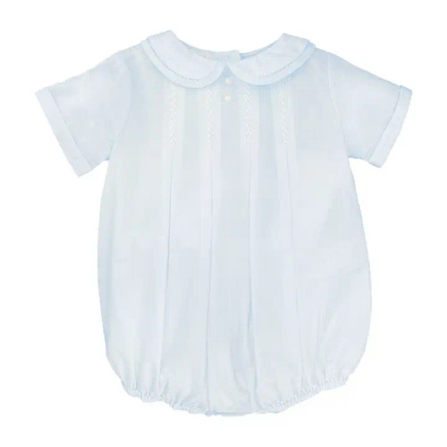 Petit Ami & Zubels Blue Romper with Hand Feather Stitching Petit Ami & Zubels Blue Romper with Hand Feather Stitching