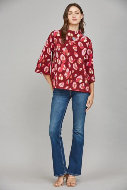 Fate Animal Pattern Mock Neck Sweater Fate Animal Pattern Mock Neck Sweater