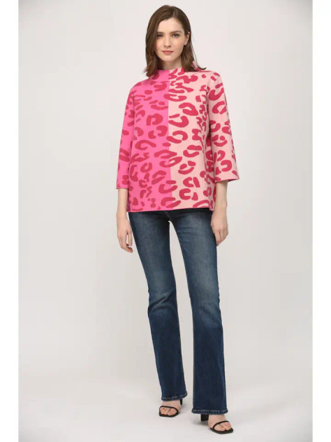 Fate Colorblock Animal Pattern Mock Neck Sweater Fate Colorblock Animal Pattern Mock Neck Sweater