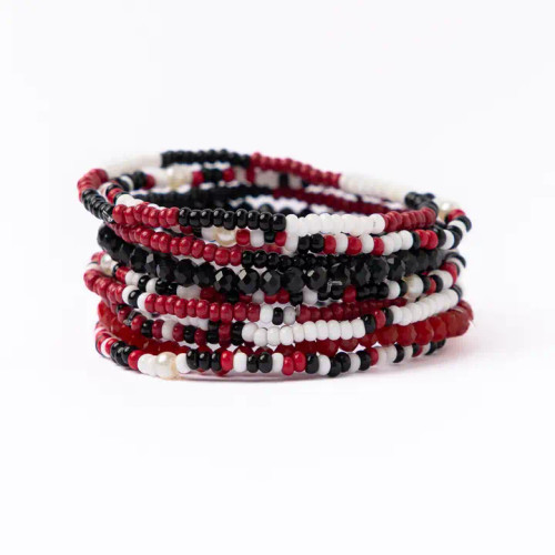 Ink + Alloy Game Day Beaded 10 Strand Stretch Bracelets Dark Red, Black, White Ink + Alloy Game Day Beaded 10 Strand Stretch Bracelets Dark Red, Black, White