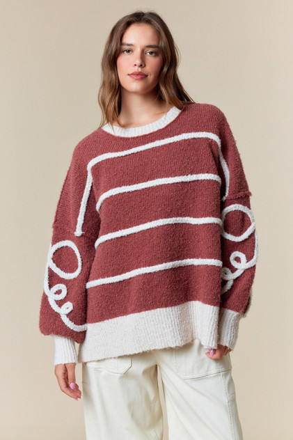 Fantastic Fawn Cord Stripe & Bow Shaped Detailed Sweater Fantastic Fawn Cord Stripe & Bow Shaped Detailed Sweater