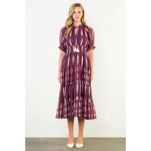 THML Burgundy Short Sleeve Pattern Maxi Dress THML Burgundy Short Sleeve Pattern Maxi Dress