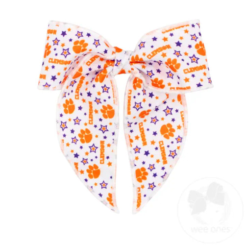 College Hair Bows Clemson Medium Logo Print Bowtie with Tails College Hair Bows Clemson Medium Logo Print Bowtie with Tails