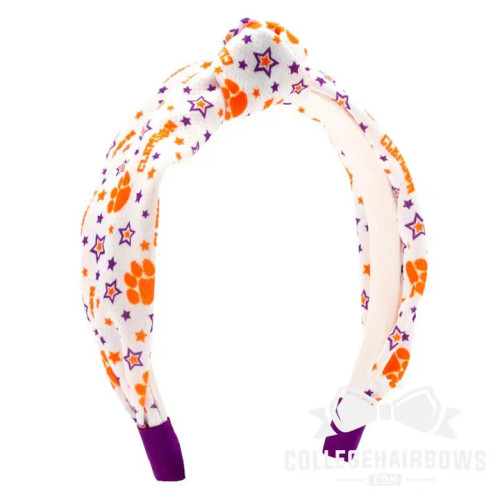 College Hair Bows Clemson Logo Ripple-Textured Knot Wrap Headband College Hair Bows Clemson Logo Ripple-Textured Knot Wrap Headband