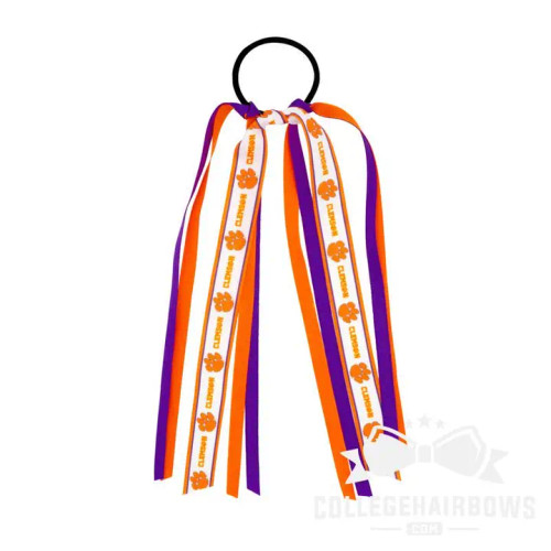 College Hair Bows Clemson Logo Print Streamer Pony College Hair Bows Clemson Logo Print Streamer Pony
