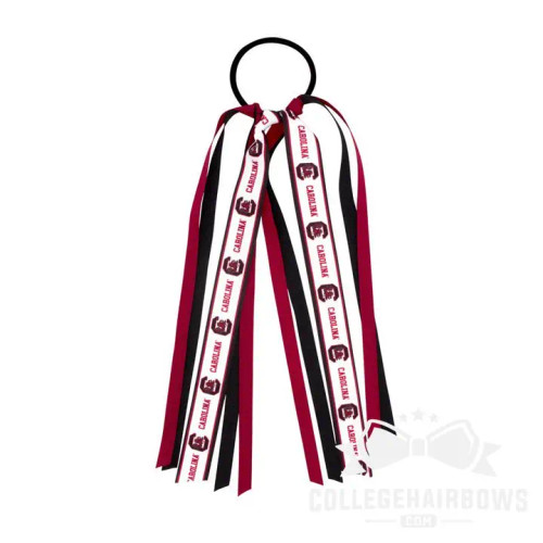 College Hair Bows South Carolina Logo Print Streamer Pony College Hair Bows South Carolina Logo Print Streamer Pony