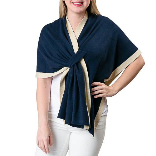 Tip It Off Navy Katie Knit Metallic Trim Keyhole Wrap