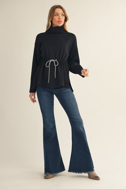 Jodifl Black Drawstring Waist Turtleneck Top