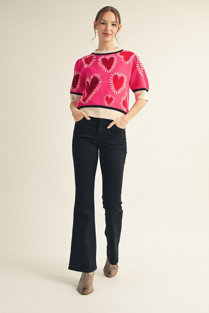 Jodifl Hot Pink Lovely Heart Sweater Top Jodifl Hot Pink Lovely Heart Sweater Top