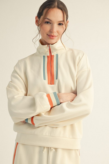 Jodifl Cream Colorblock Trim Detail Zip Up Sweatshirt Jodifl Cream Colorblock Trim Detail Zip Up Sweatshirt
