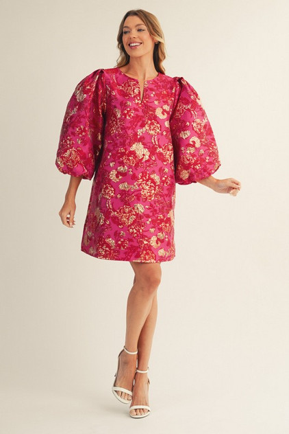 Jodifl Hot Pink Floral Jacquard Shift Dress Jodifl Hot Pink Floral Jacquard Shift Dress
