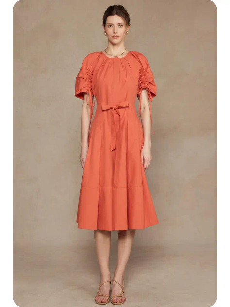 Strut & Bolt Belt Waist Pleated Cotton Midi Dress - Rust Strut & Bolt Belt Waist Pleated Cotton Midi Dress - Rust