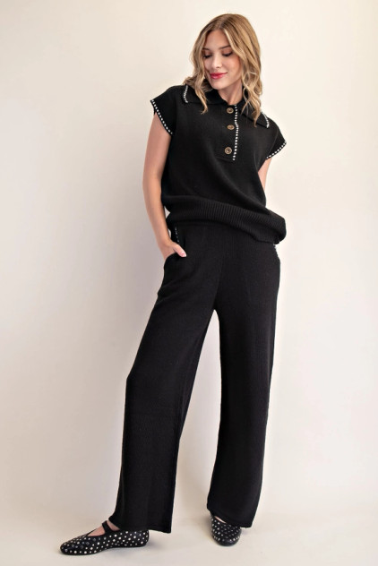 Glam Black High Waist Pocket Stitched Pants Glam Black High Waist Pocket Stitched Pants
