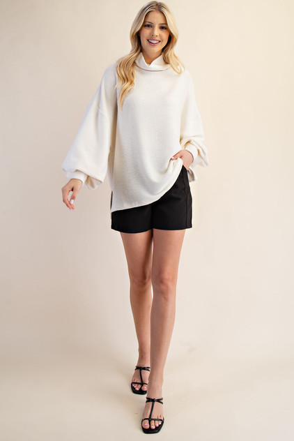 Glam White Mock Neck Balloon Sleeve Knit Top Glam White Mock Neck Balloon Sleeve Knit Top