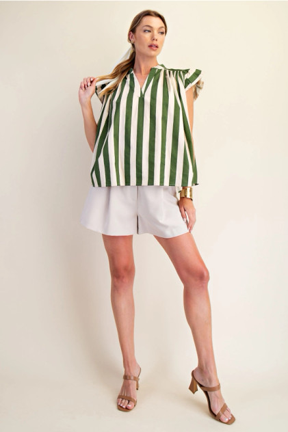 Glam Green V-Neck Flutter Sleeve Top Glam Green V-Neck Flutter Sleeve Top