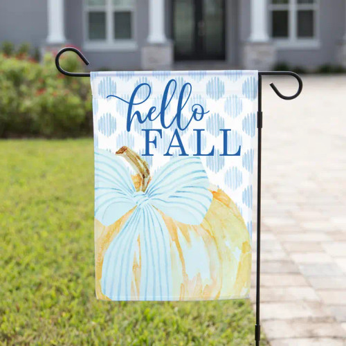 The Navy Knot Fall Garden Flag - Pumpkin with Blue Ribbon The Navy Knot Fall Garden Flag - Pumpkin with Blue Ribbon
