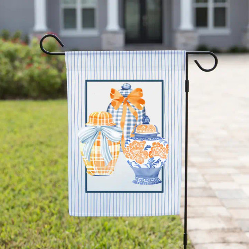 The Navy Knot Fall Garden Flag - Orange and Blue Jars The Navy Knot Fall Garden Flag - Orange and Blue Jars