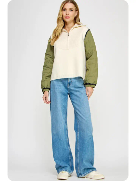 Strut & Bolt Mixed Media Quilted Sweater - Ivory Strut & Bolt Mixed Media Quilted Sweater - Ivory