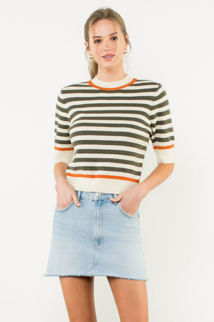 THML Short Sleeve Striped Knit Top
