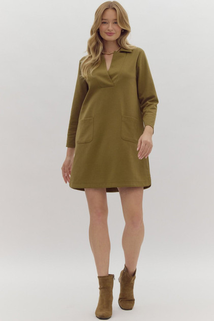 Entro Olive Shift Mini Dress Entro Olive Shift Mini Dress