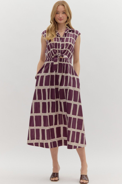 Entro Wine Midi Dress with Knot Closure Entro Wine Midi Dress with Knot Closure