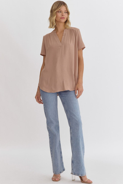 Entro Latte V-Neck Placket Top Entro Latte V-Neck Placket Top