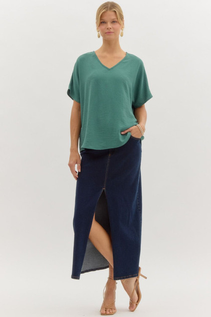 Entro Forest Green V-Neck Women's Top Entro Forest Green V-Neck Women's Top