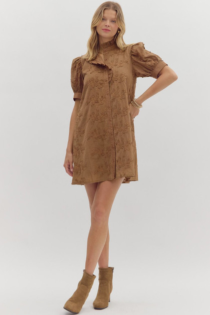 Entro Mocha Floral Applique Mini Dress Entro Mocha Floral Applique Mini Dress