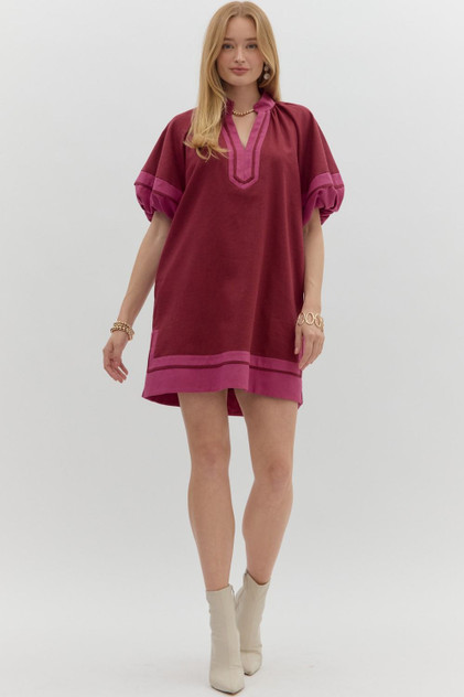 Entro Pullover Mini Dress - Burgundy Entro Pullover Mini Dress - Burgundy