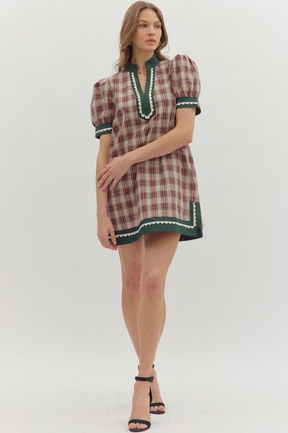Entro Taupe Plaid Mini Dress Entro Taupe Plaid Mini Dress