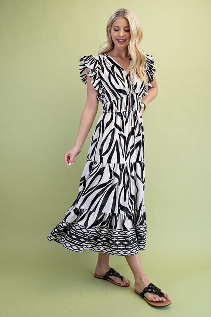 Entro Black Mixed Print Midi Dress Entro Black Mixed Print Midi Dress