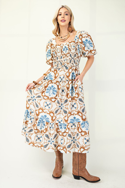 GiGiO Square Neck Puff Sleeve Dress GiGiO Square Neck Puff Sleeve Dress
