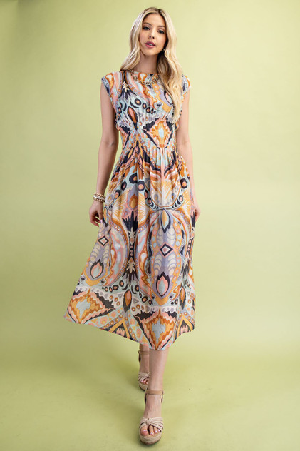 GiGiO Printed Cap Sleeve Midi Dress GiGiO Printed Cap Sleeve Midi Dress