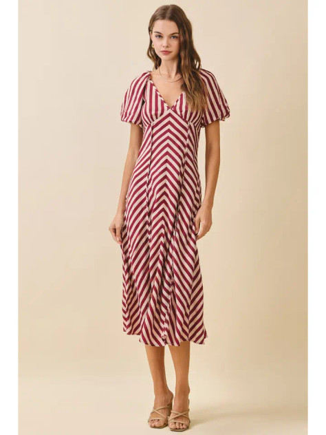TCEC Burgundy Smocked Bodice Midi Dress TCEC Burgundy Smocked Bodice Midi Dress