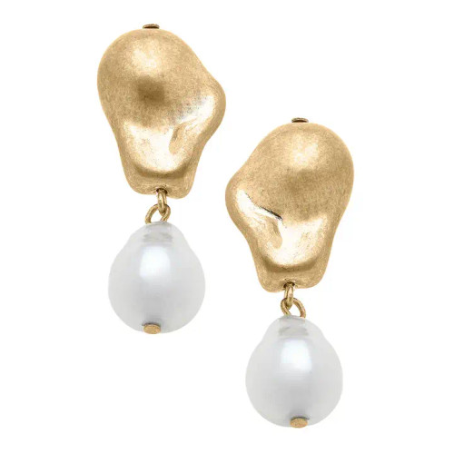 Canvas Bentley Freshwater Pearl Drop Earrings in Worn Gold & Ivory
