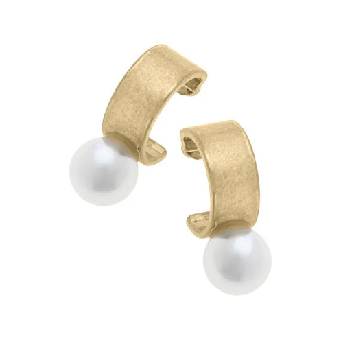 Canvas Brooklyn Pearl Chunky Hoop Earrings in Ivory & Worn Gold Canvas Brooklyn Pearl Chunky Hoop Earrings in Ivory & Worn Gold