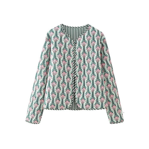 Sundayup Green Flower Printed Jacket Sundayup Green Flower Printed Jacket