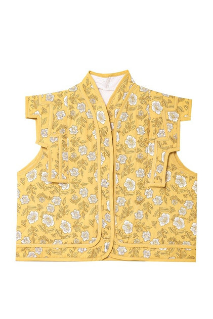 Sundayup Yellow Floral Print V-Neck Loose Vest Sundayup Yellow Floral Print V-Neck Loose Vest